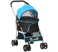 PawHut 3 en 1 Cochecito para Mascotas Carrito para Perros y Gatos con Cesta de Almacenaje Carga 15 kg 82x49,5x98 cm Azul