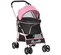 PawHut Carrito para Perros Plegable 3 en 1 Cochecito para Mascotas Carrito para Perros Pequeños con Vagón Desmontable Cesta de Almacenaje Correas de Seguridad y Cojín Carga 15 kg Rosa