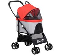 PawHut 3 en 1 Cochecito para Mascotas Carrito para Perros y Gatos Desmontable Bolsa de Transporte Plegable con Cesta de Almacenaje y Frenos Tela
