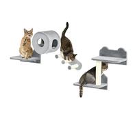PawHut 4 árboles para Gatos montados en la Pared, Muebles de Pared para Gatos con Plataformas, escalones, Poste rascador, Perca, casa de Gatitos para Gatitos de Interior, Color Gris