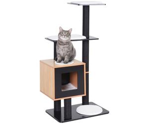 PawHut 47" Árbol para Gatos de Madera con rascador y Torre, Negro | Pelota de juguete