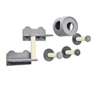 PawHut 5 piezas de muebles de pared para gatos con percha, caseta para gatos, rascador, árbol para gatos montado en la pared para gatitos de interior - Gris