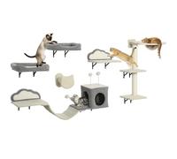 PawHut 6 Piezas estanterías de Pared para Gatos, Interior, Beige | Conjunto muebles pared, hamaca burbuja acrílica, casa, escalera, rascador sisal, árbol para gatos pared estable.