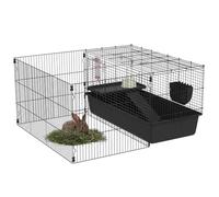 PawHut 99 cm Jaula para Animales pequeños con corralito, Jaula para Animales pequeños con Bebedero, comedero, Jaula para roedores con comedero, Jaula para cobayas para Animales pequeños Acero Negro