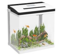 PawHut Acuario de Cristal de 13L Pecera Pequeña con Sistema de Filtro Iluminación LED Bomba de Agua 29x20x30,5 cm Blanco