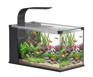 PawHut Acuario de cristal templado de 24 l, acuario completo pequeño transparente con filtro integrado, luz LED y bomba de agua para peces tropicales, peces rojos, casa, oficina, 45 x 25 x 25,5 cm
