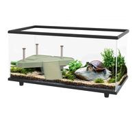 PawHut Acuario para Tortugas 50L con Plataforma 60x30x32 cm Transparente | Terrario de Tortugas Pequeñas, Rampa, Drenaje Fácil