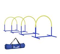 PawHut Agility Dog - Juego de 4 arcos modulares y bolsa de transporte, equipo de entrenamiento de Agility Dog de PE y ABS, 88 x 64 x 95 cm, azul y amarillo