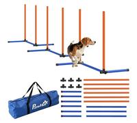 PawHut Agility - Set de entrenamiento para perros (3 piezas, incluye barras de eslalom, estacas, bolsa de transporte, para todos los tamaños de perros, para interior y exterior), color naranja