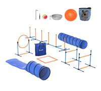 PawHut Agility Set para perros 11 piezas Equipo de agility para perros con 2 túneles Altura ajustable Aro de salto y vallas Varas de slalom
