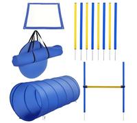 PawHut Agility Sport para Perros Equipamiento Completo obstáculo, túnel, Slalom, Zona de Descanso + Bolsa de Transporte Azul Amarillo
