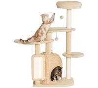 PawHut - Árbol de gato para gatos (112 cm, altura de 112 cm, torre de gato con rascador de sisal, nicho, hamaca, plataformas de cama y bolas juguetes, color beige
