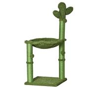 PawHut - Árbol de gato rascador con forma de cactus de sisal natural, hamaca con pompón colgante, 40 x 40 x 96 cm, color verde