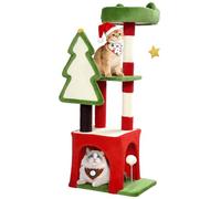 PawHut Árbol de Navidad para gatos, torre de escalada multinivel de 103 cm con poste rascador y tabla, condominio, plataforma y juguetes, centro de actividades para gatitos de interior, verde