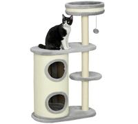 PawHut Árbol gato 100cm,Barril rascador y Pelota,gatos bajo 5kg,Gris | Torre para gato, postes de sisal, plataforma grande, árbol para gato multinivel con cojín, árbol trepador.