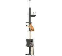 PawHut Árbol Gatos Suelo-Techo Altura Ajustable 87"-94.5" Gris Oscuro | Torre gatos 5 niveles, rascador sisal, condo, hamaca, rampa, centro escalada, interior