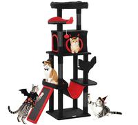 PawHut Árbol Gótico para Gatos, 152 cm Torre para Gatos de Varios Niveles para Gatitos Grandes de Interior con 1 Cama Ataúd, 1 Hamaca, 1 Condominio, 2 Perchas, Postes de Sisal para Arañar, 1 Rampa