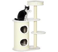 PawHut Árbol para Gato 100cm con Barril rascador Blanco Crema