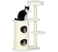 PawHut Árbol para Gato 100cm con Barril rascador Blanco Crema | Pelota juguete, postes de sisal, plataforma grande, árbol para gato multinivel con cojín, árbol trepador, menos de 5 kg.