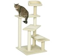 PawHut Árbol para Gato Rascador Poste para Arañar con Cama Plataforma con Manta de Sisal 50x50x100cm Terciopelo Beige