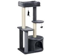 PawHut Árbol para Gatos 100 cm Torre de Gato 48x35x100 cm Gris y Beige | Postes para Rascar, Cama Cueva, Plataformas, Bola y Pluma