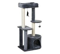 PawHut Árbol para Gatos 100 cm Torre de Gato con Postes para Rascar Cama Cueva Plataformas Bola y Pluma 48x35x100 cm Gris y Beige