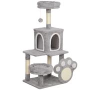 PawHut Árbol para gatos 110 cm Torre para Gatos con Nidos Cueva Plataforma Almohadilla de Rascado Bola Colgante Gris Claro