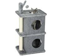 PawHut - Árbol para gatos (3 niveles, altura 80 cm, barril de rascar para gatos con 2 nichos y superficie de descanso cómoda, bola extraíble, poste de sisal y felpa suave, para animales de 5 kg, color