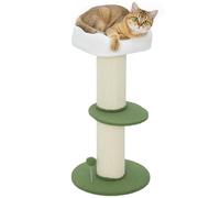 PawHut - Árbol para Gatos (3 Niveles, Altura 92 cm, Barril para rascar Gatos con Poste ultragrueso, Plataforma y Pelota, Poste de sisal, para Animales 6 kg, Verde y Blanco