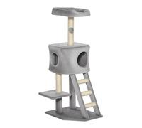 PawHut Árbol para Gatos 47 pulg. con condo, Torre multinivel, Gris Claro | Centro de actividad de escalada para gatitos, postes de rascar de sisal, escalera, percha de felpa, bola colgante