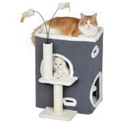 PawHut Árbol para Gatos 58 cm torreta con Cueva Postes sisal Gris | Plataforma, 3 bolas de peluche, árbol para trepar para gatos de tamaño mediano.