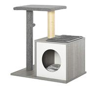 PawHut Árbol para Gatos 59x39x62 cm Rascador para Gatos de 3 Niveles con Plataformas Postes de Rascado Cueva de Madera Espaciosa Cojines Extraíbles Suaves Bola de Juguete Gris