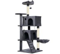 PawHut Árbol para Gatos Alto 140 cm con 2 Casetas, Cama y Hamaca para 2-3 Gatos, Revestimiento de Peluche, Gris