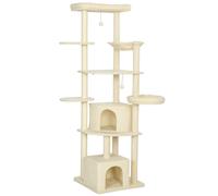 PawHut Árbol para Gatos Alto 200 cm Multinivel con 2 Casitas, 2 Camas y Hamaca, Estructura para 2-3 Gatos, Beige Aosom España