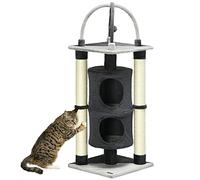 PawHut Árbol para Gatos Altura 114 cm Barril Rascador para Gatos de 2 Niveles con Plataforma Postes de Yute y Bola Colgante 39x39x114 cm Gris