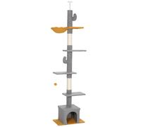 PawHut Árbol para gatos, altura 275 cm, 6 niveles para gatos de interior, del suelo al techo, con plataformas, casita, gris claro