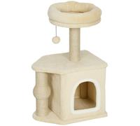 PawHut Árbol para Gatos Altura 66 cm Torre para Gatos con Cama Cueva Plataforma Bola Colgante y Poste de Yute Beige