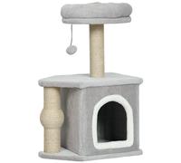 PawHut Árbol para Gatos Altura 66 cm Torre para Gatos con Cama Cueva Plataforma Bola Colgante y Poste de Yute Gris Claro