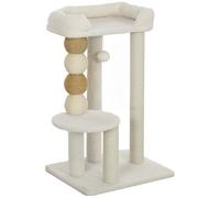 PawHut Árbol para Gatos Altura 76 cm con Revestimiento de Borreguillo Plataformas Bola Colgante y Poste de Yute Beige