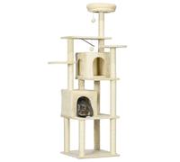 PawHut Árbol para gatos árbol para trepar rascador altura 171 cm con 2 cuevas 6 plataformas 2 pompones colgantes Beige Aosom España