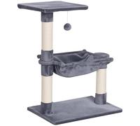PawHut - Árbol para Gatos con 3 rascadores sisal Natural, Plataforma Hamaca y Bola Colgante Dim. 50 x 36 x 70 cm, Peluche Corto, Color Gris
