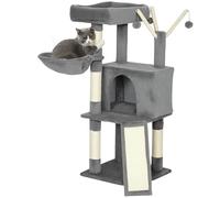 PawHut Árbol para gatos de 103 cm de altura, torre de juegos para gatos con postes rascadores y alfombrilla de sisal, plataforma, perrera, hamaca, pelotas colgantes, tejido de felpa, multinivel ideal