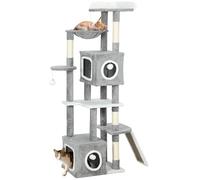 PawHut Árbol para gatos de 165 cm de altura con poste rascador y postes de sisal, torre de juegos para gatos, centro de actividades con 2 nichos, plataformas, hamaca, escalera y 4 pompones,