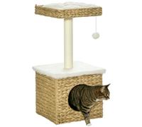 PawHut - Árbol para Gatos de 2 Niveles con 1 nicho, 1 Poste sisal, 1 Plataforma de observación y 1 pompón Colgante - 2 Cojines extraíbles - Jacinto de Agua