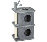 PawHut Árbol para gatos de 3 niveles torre para gatos 2 cuevas y superficie de descanso confortable, bola 43 x 33 x 80 cm gris oscuro