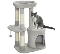 PawHut Árbol para gatos de 90 cm de altura, torre de juegos para gatos con postes rascadores, plataforma, perrera, pelota colgante, tejido de felpa, multinivel ideal para 1-2 , gris claro