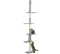 PawHut Árbol para Gatos de Suelo a Techo 225-275 cm Árbol Rascador para Gatos Torre para Gatos con Múltiples Plataformas Sistema de Antivuelco Gris