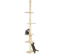 PawHut Árbol para Gatos de Suelo a Techo 225-275 cm Árbol Rascador para Gatos Torre para Gatos con Múltiples Plataformas Sistema de Antivuelco Crema