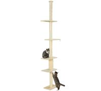 PawHut Árbol para Gatos de Suelo a Techo 225-275 cm Árbol Rascador para Gatos Torre para Gatos con Múltiples Plataformas Sistema de Antivuelco Crema