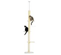 PawHut Árbol para Gatos de Suelo a Techo con Altura Ajustable Poste de Sisal y Bola para Jugar 47x34x220-260 cm Crema Aosom España